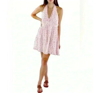 TRIXXI Women’s Size Medium Ruffle Trim Pink Mini Floral Summer Halter Dress NWT